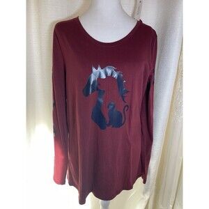 Maroon Long Sleeve T Shirt Vynil Horse Dog Cat Themed Size XL New